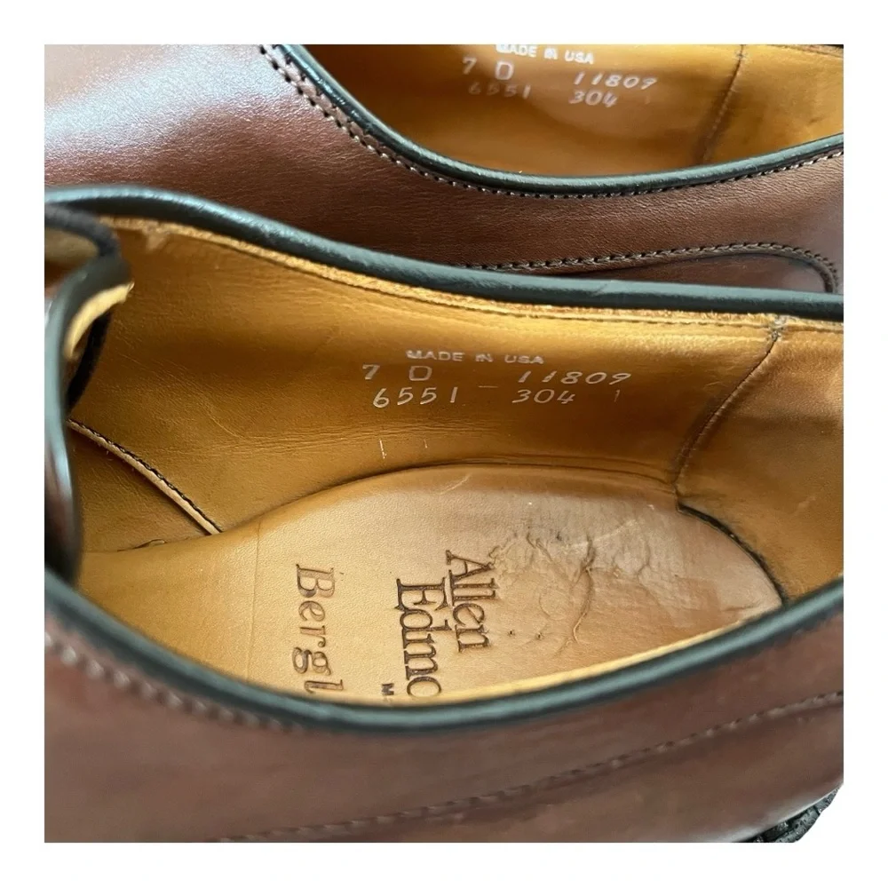 Allen Edmonds Bergland Brown Leather Derby Shoe Mens Size 7 D Lace-up Cap Toe